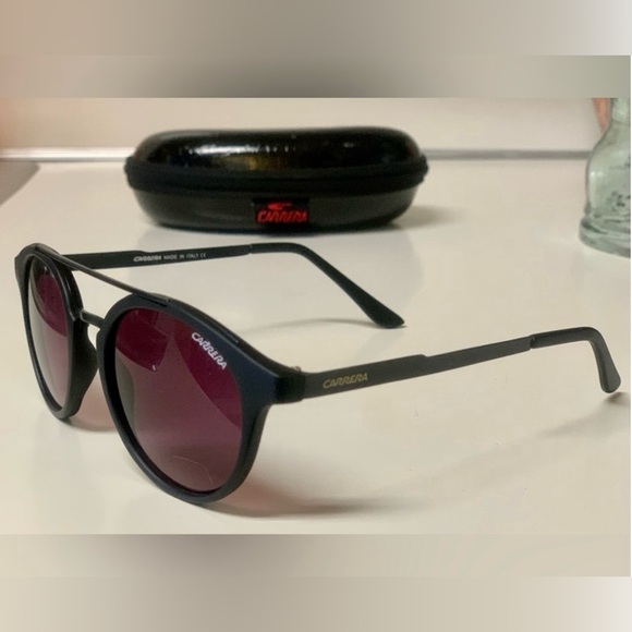 Unisex Matte Black Rim CARRERA Italian Sunglasses with Zippered Hard Case - Picture 5 of 13